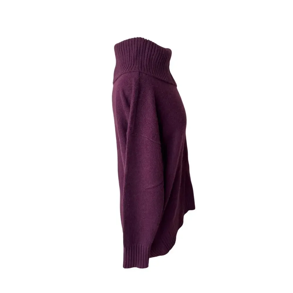 NORDSTROM Signature 100% Cashmere Split Neck Turtleneck Sweater Burgundy Small